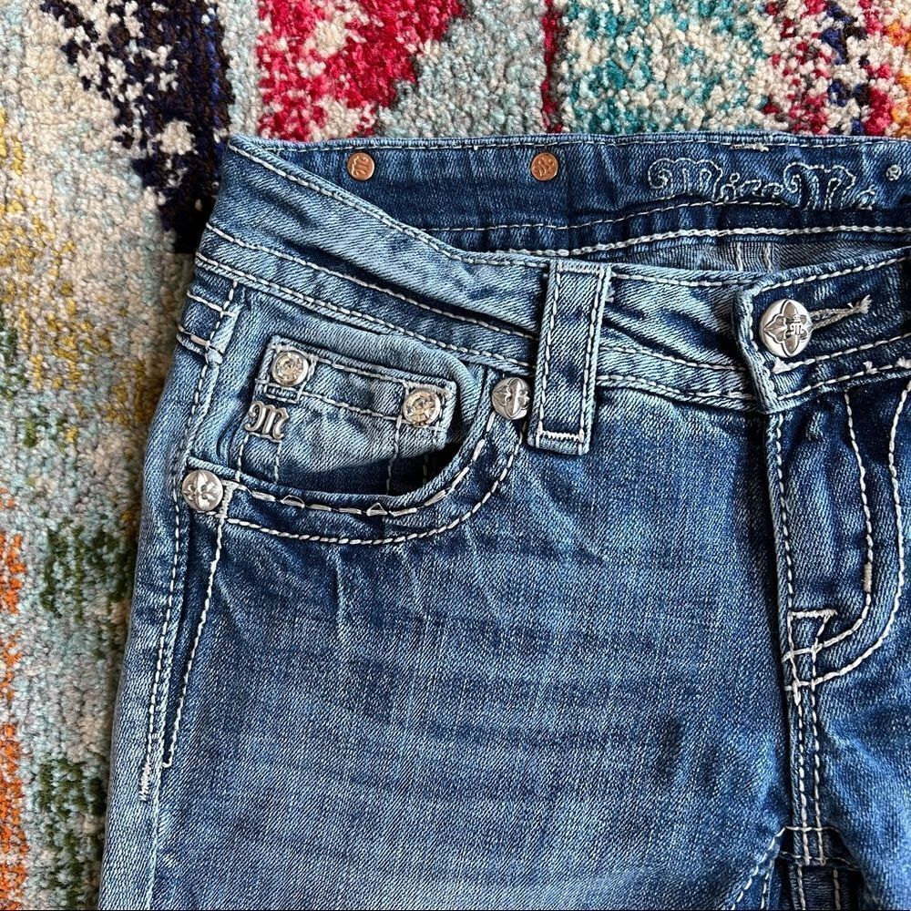 Miss Me Signature Cropped jeans geometric embroidered pockets rhinestones Y2K - Picture 5 of 15